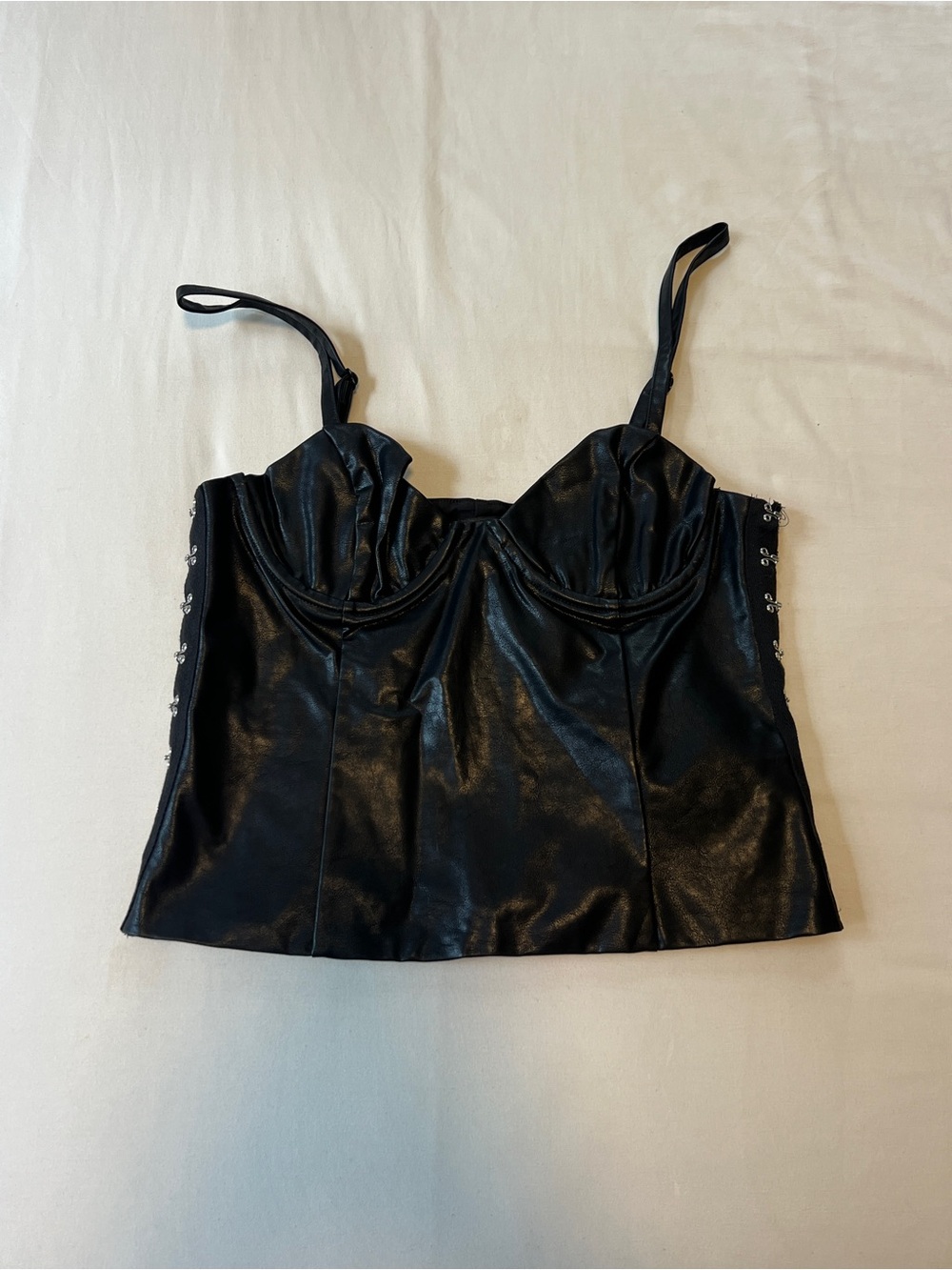 Finesse Black Faux Leather Bustier Camisole with Grommet Sides